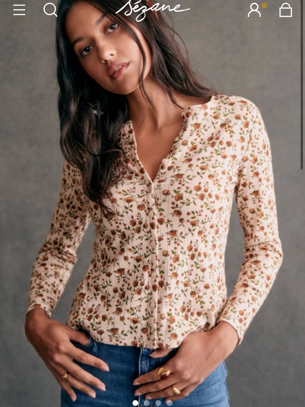 Sezane Lenie T-shirt - Miranda Beige Print - Picture 2 of 3